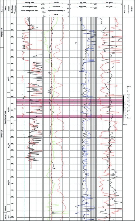 Рис.1. Геолого-геофизическая характеристика аномального разреза баженовской  свиты в Нятлонгской скважине 170