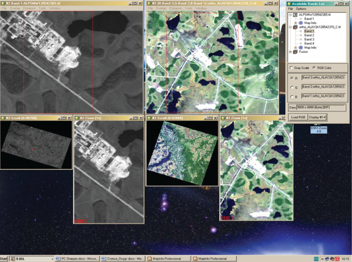 Рис. 8. Исходные снимки ALOS AVNIR-2 и ALOS PRISM для процедуры Pan-sharpening